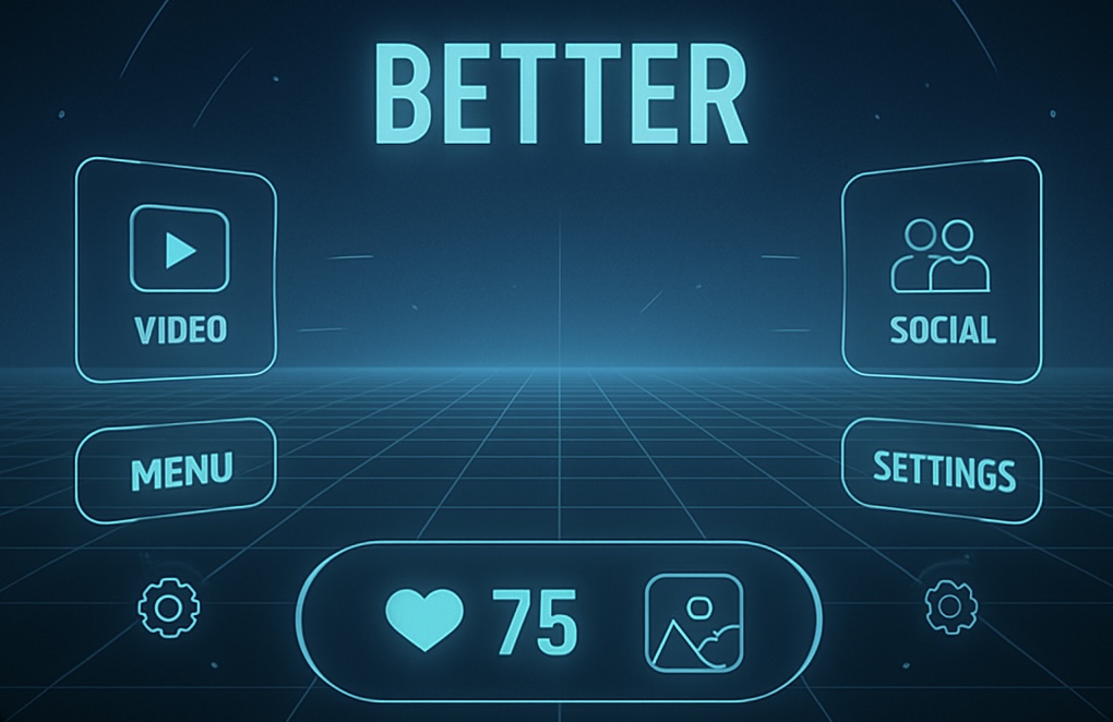 BETTER interface concept with video, social, menu and settings panels