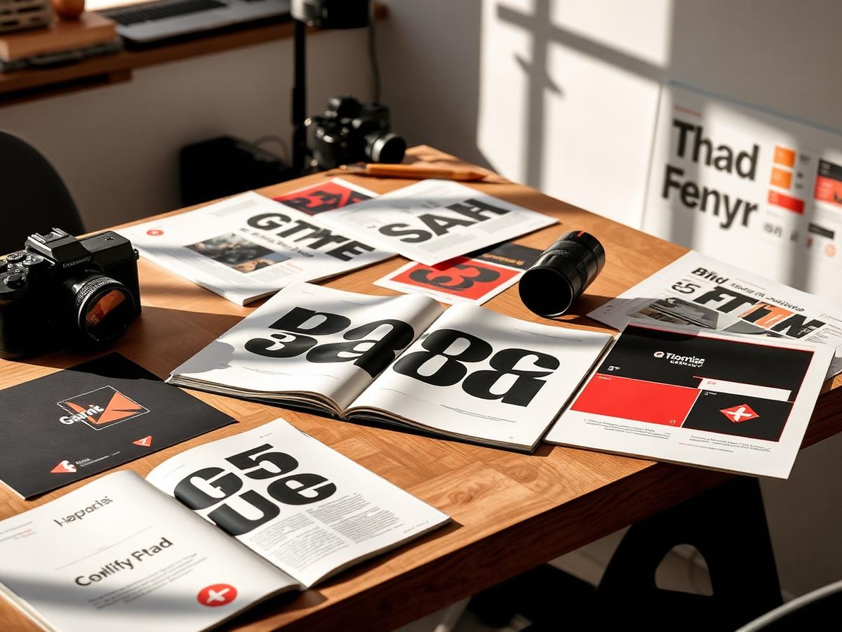Editorial design and photography materials in a creative studio